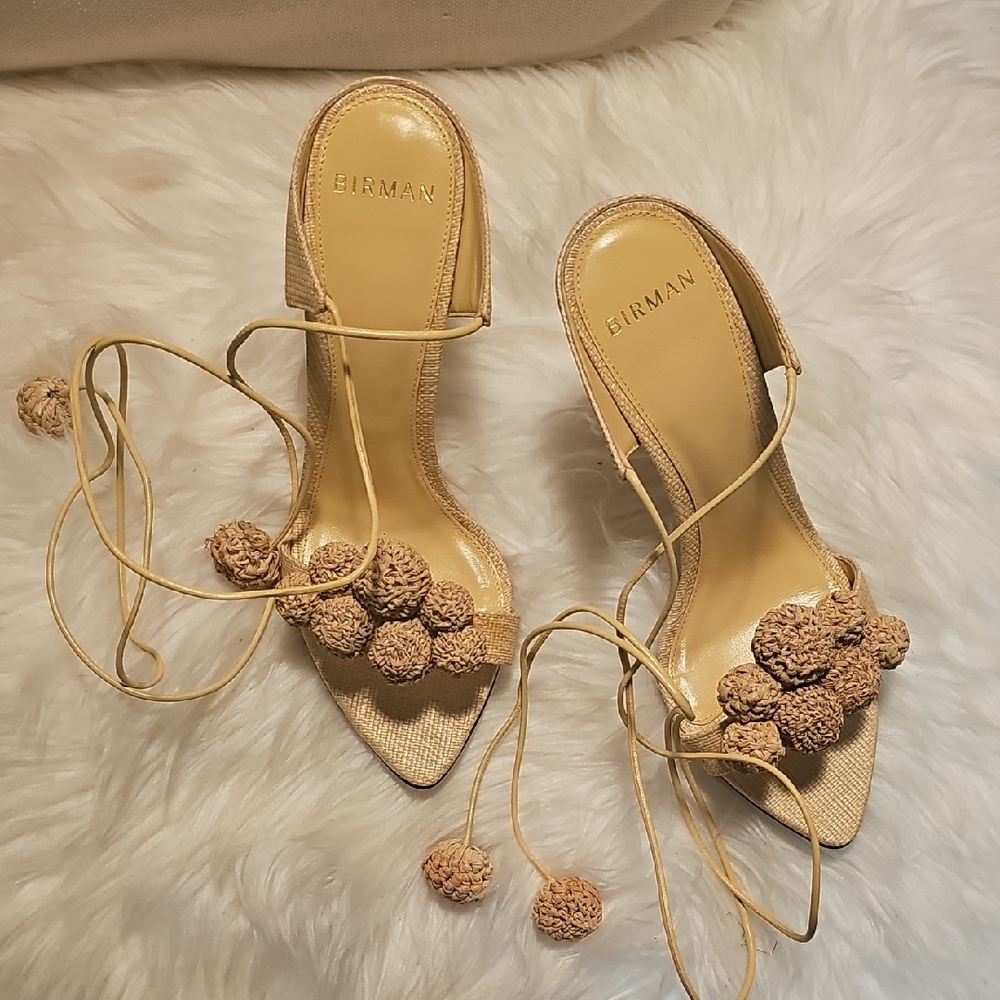 Never Worn Alexandre Birman Tan Pom-Pom Heels